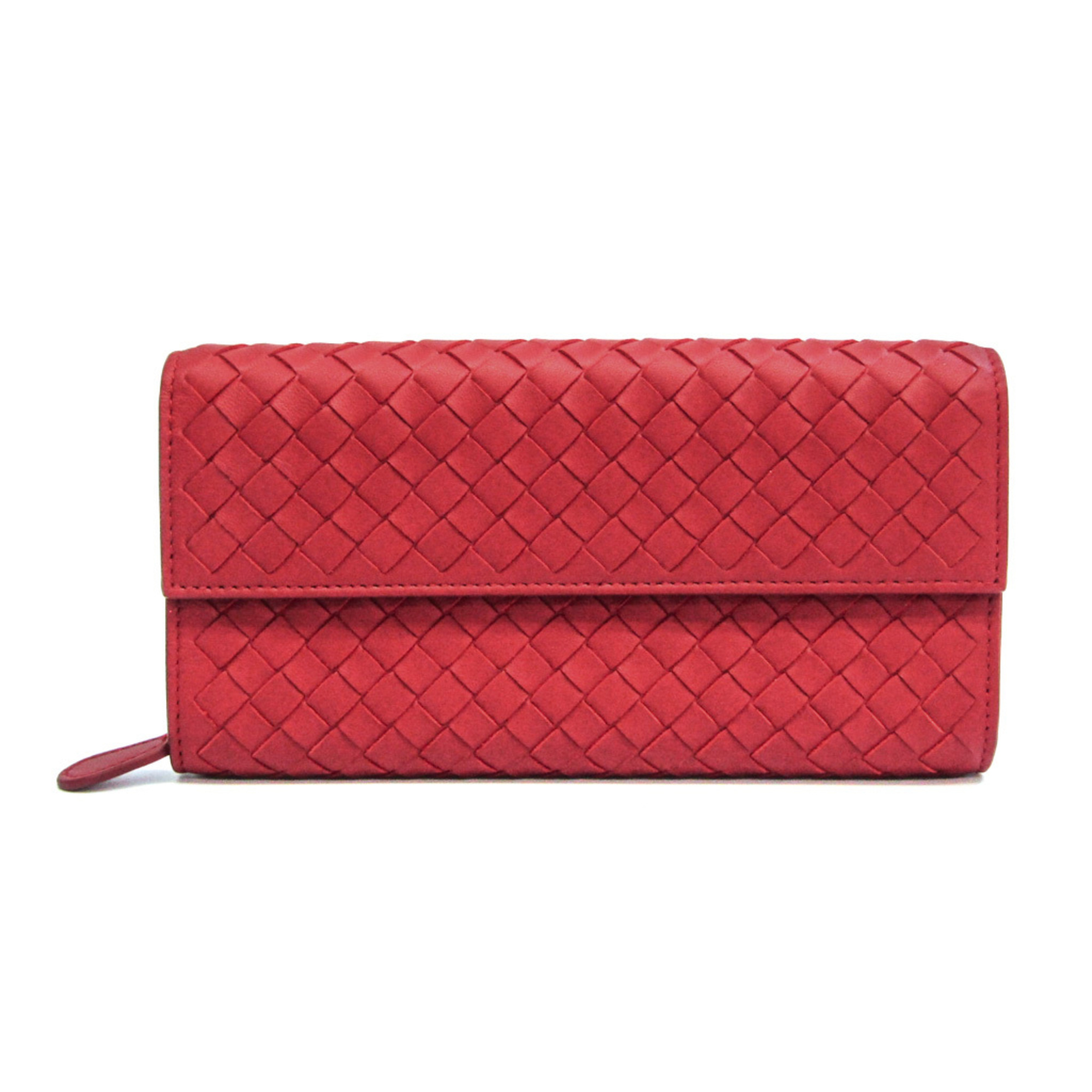 Bottega Veneta Intrecciato Men,Women Leather Long Wallet [Bi-Fold] Red Color